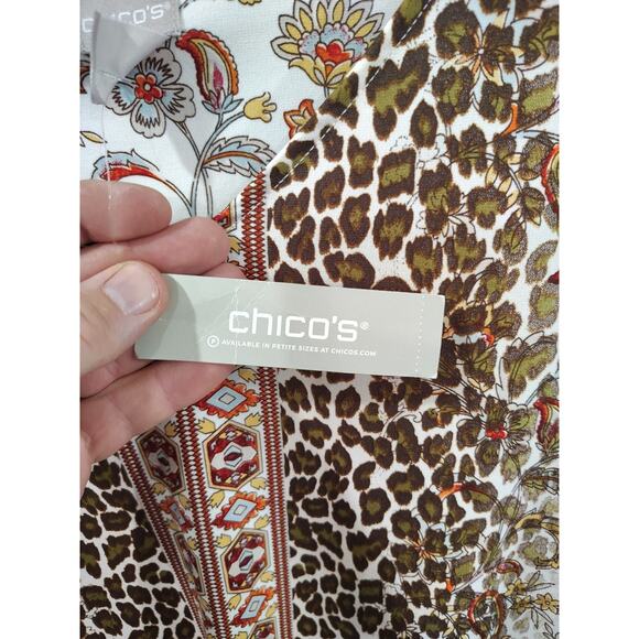 Chicos Top Shirt Women's Large Beige Leopard Floral Bell Sleeve Size 0 Cottage - Picture 6 of 10